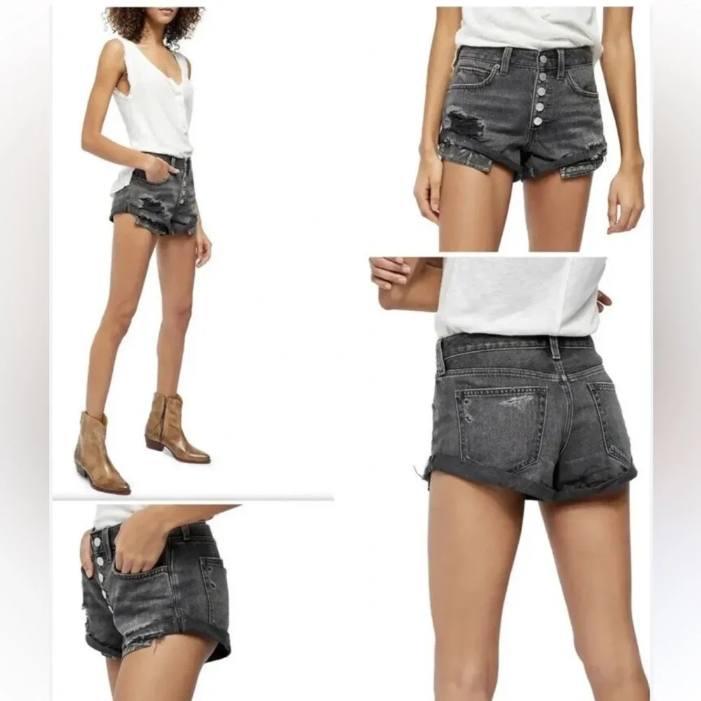 Free People Romeo rolled Black Distressed Denim Cutoff Shorts size 26